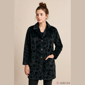 Diane Von Furstenberg DVF Black Velvet Peacoat Jacquard Lightweight VINTAGE L